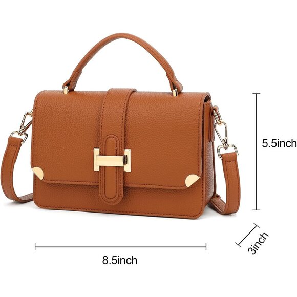 Women's B-brown Leather Satchel Small Classy Crossbody Bag Purse Fashion Handbag - Picture 4 of 7